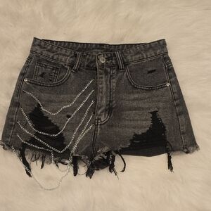 SHEIN Black Distressed High Waist Shorts